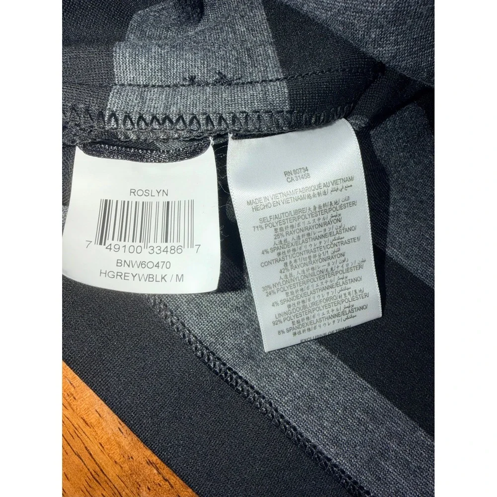 BCBGMAXAZRIA Roslyn Dress Women M Grey Black Good Striped 3/4 Sleeve Sheath